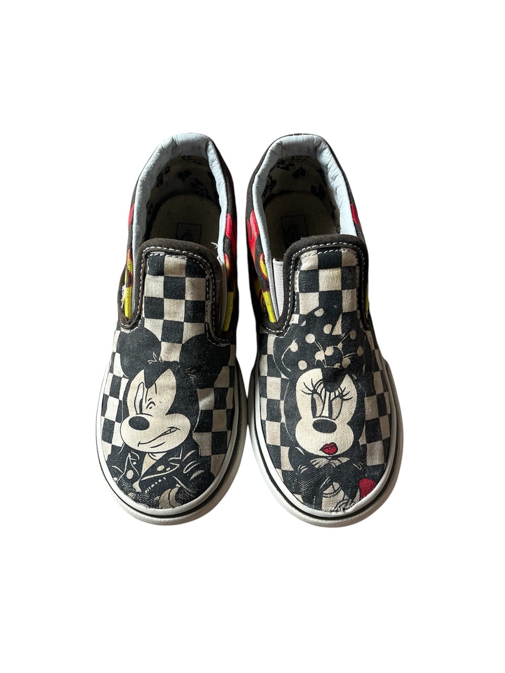 Vans x Disney Mickey & Minnie Mouse B&W Checkered Flames Slip On Toddler Size 10